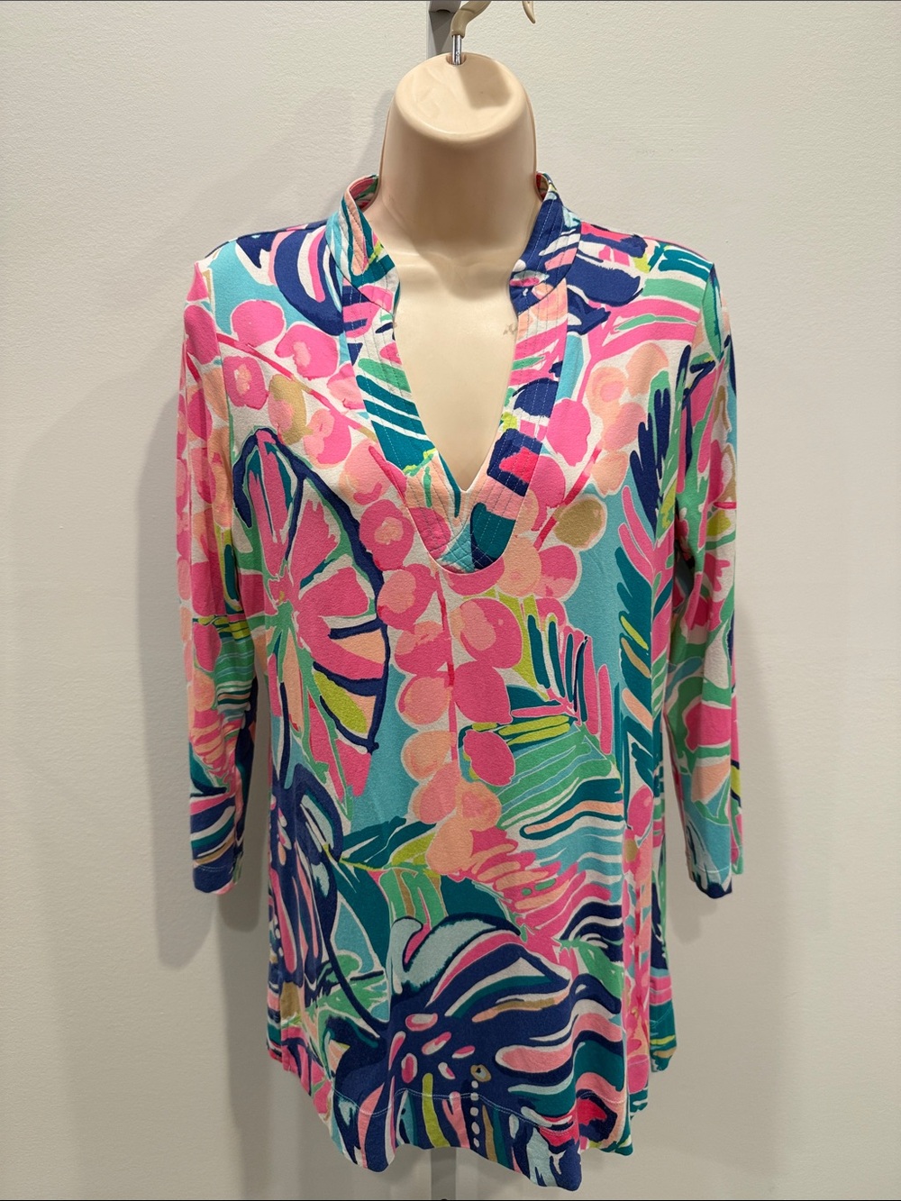 Lilly Pulitzer V-Neck Vero Tunic Top Multicolor 3/4 Sleeve Women Size XS